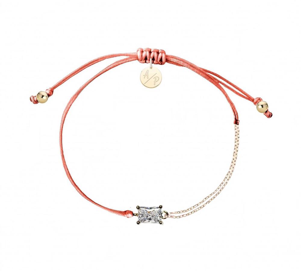 NEW ADRIANA PAPPAS women's cz emerald cut bracelet on colored cord in coral